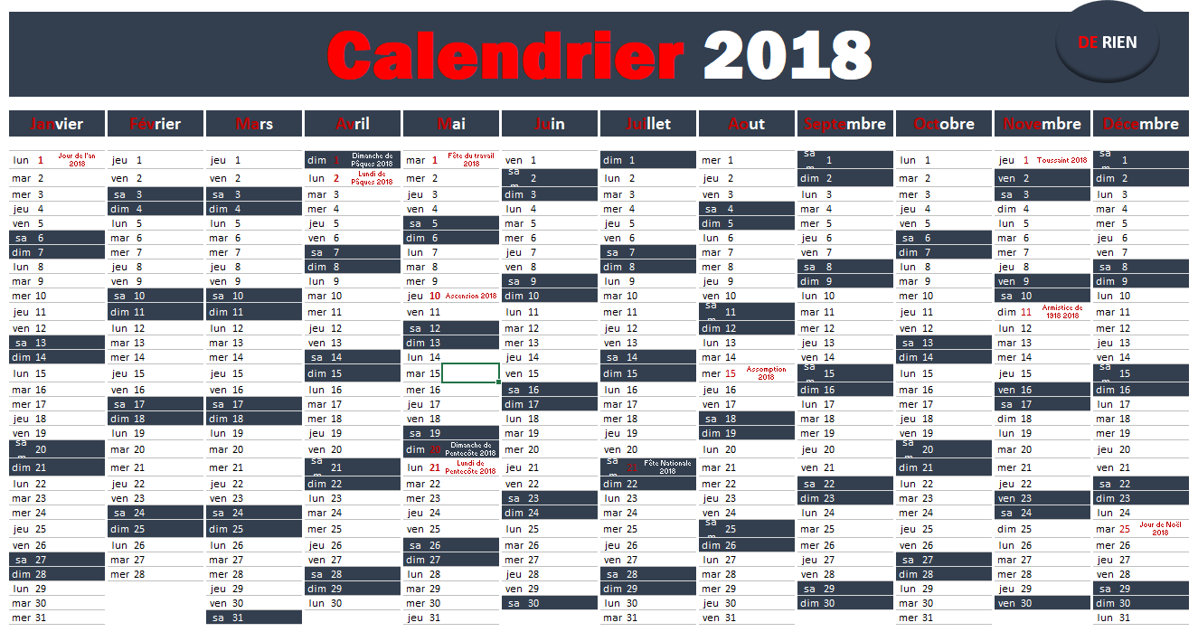 Calendrier 2020 à imprimer PDF et Excel