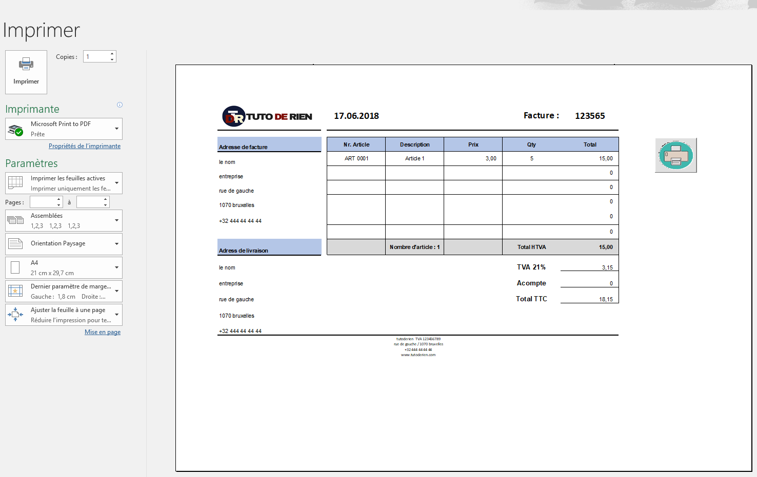 Bouton d'impression VBA