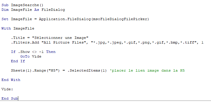 Travailler avec des images en VBA
