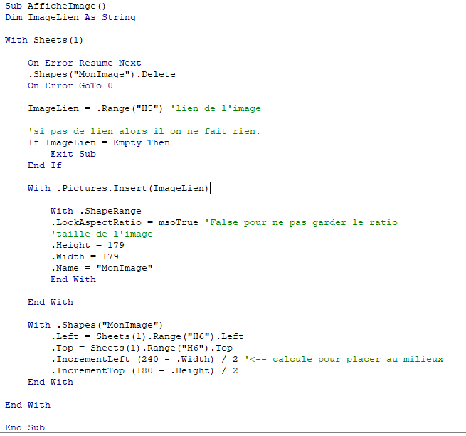 Travailler avec des images en VBA